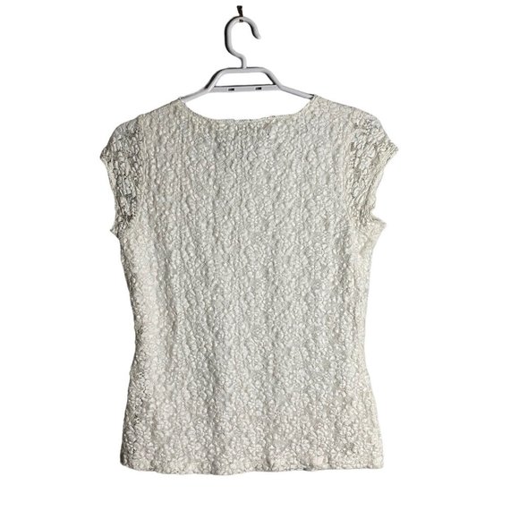 Karl Lagerfeld Paris Women's White Short Sleeve Lace Top - Picture 4 of 4